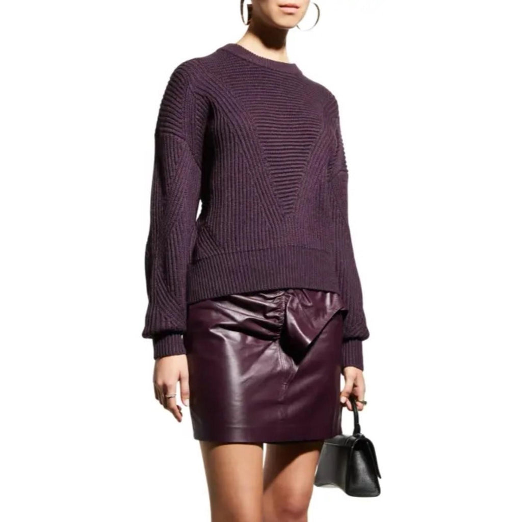 IRO Mona Wool Knit Ribbed Sweater, Dark Purple Size L, New w/Tag Retail $445