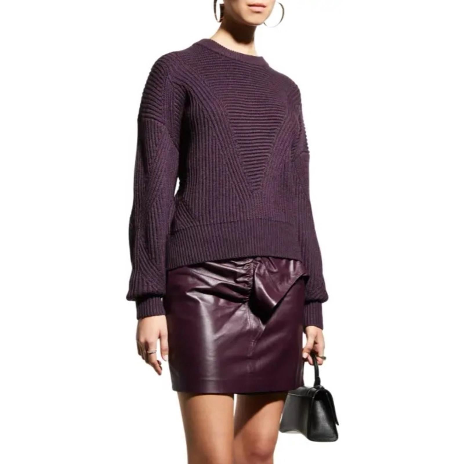 IRO Mona Wool Knit Ribbed Sweater, Dark Purple Size L, New w/Tag Retail $445