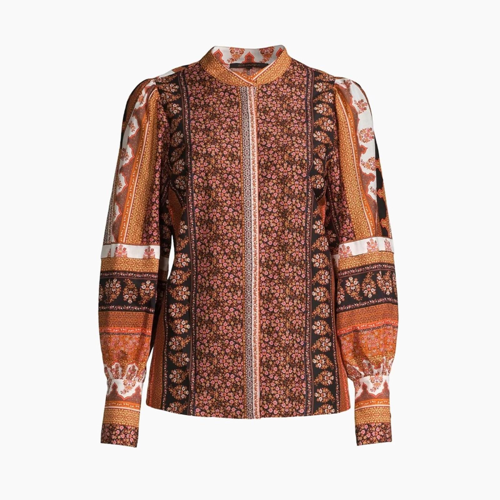 NWT Kobi Halperin Amy Printed Silk Blouse, Size L New w/Tag Retail $398 SOLD OUT