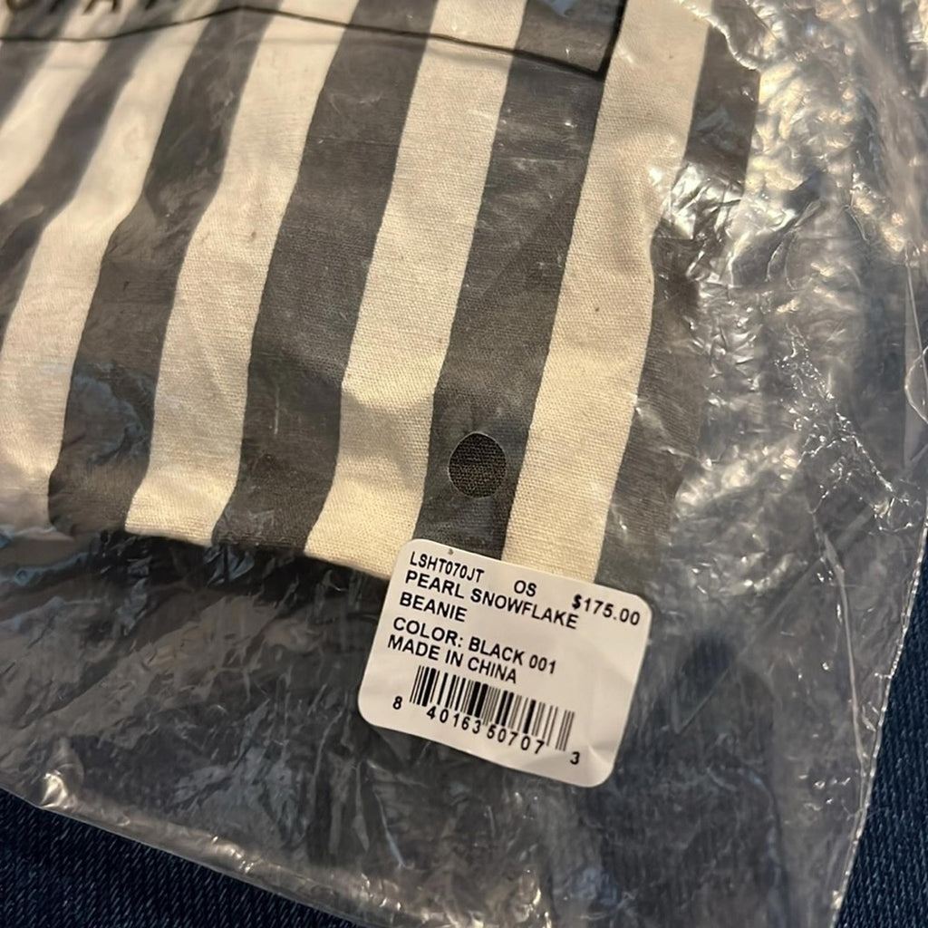 NWT Lele Sadoughi Pearl Snowflake Knit Beanie, Black New w/Tag Comes in Bag $175