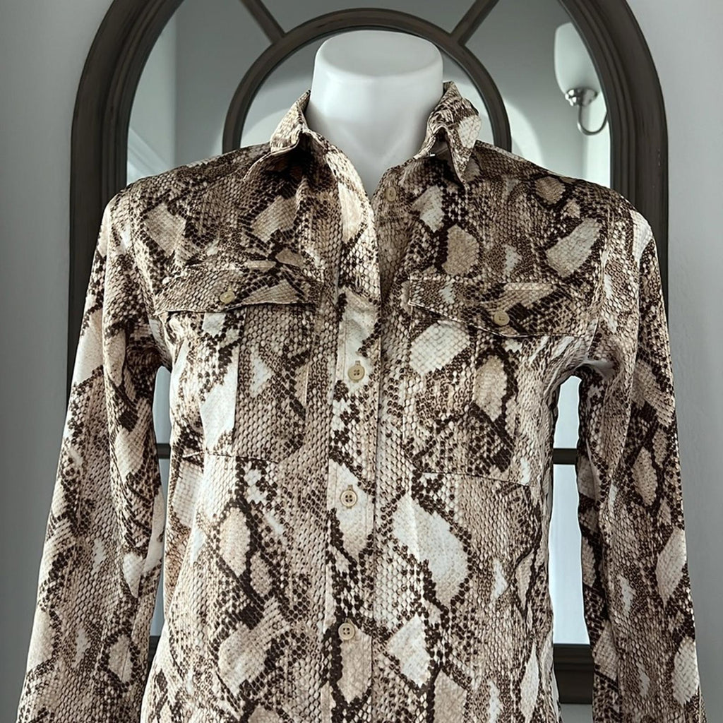 Lauren Ralph Lauren Snake Print Collar Blouse, Size XS New w/Tag Retail $155