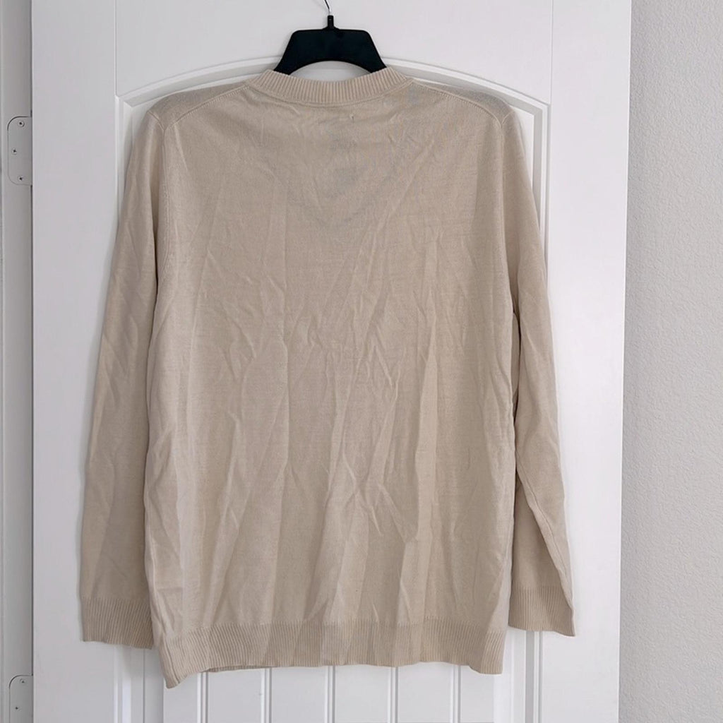 Alfani Long Sleeve V-Neck Merino Sweater in Brown Rice, Size XL New w/Tag