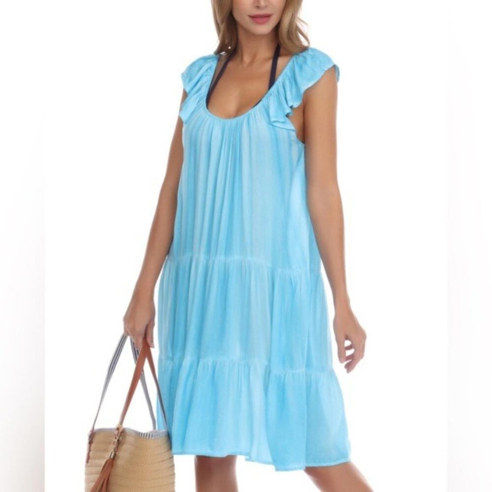 Raviya Tiered Cover-Up Dress in Turquoise, Size XL NEW w/Tag