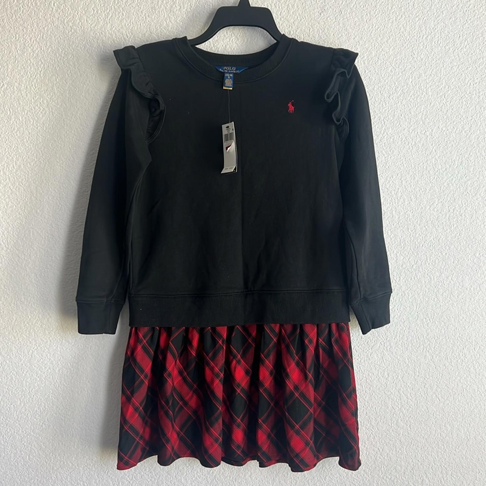 Polo by Ralph Lauren Plaid Fleece Black Sweatshirt Dress Size L(12-14) NEW w/Tag