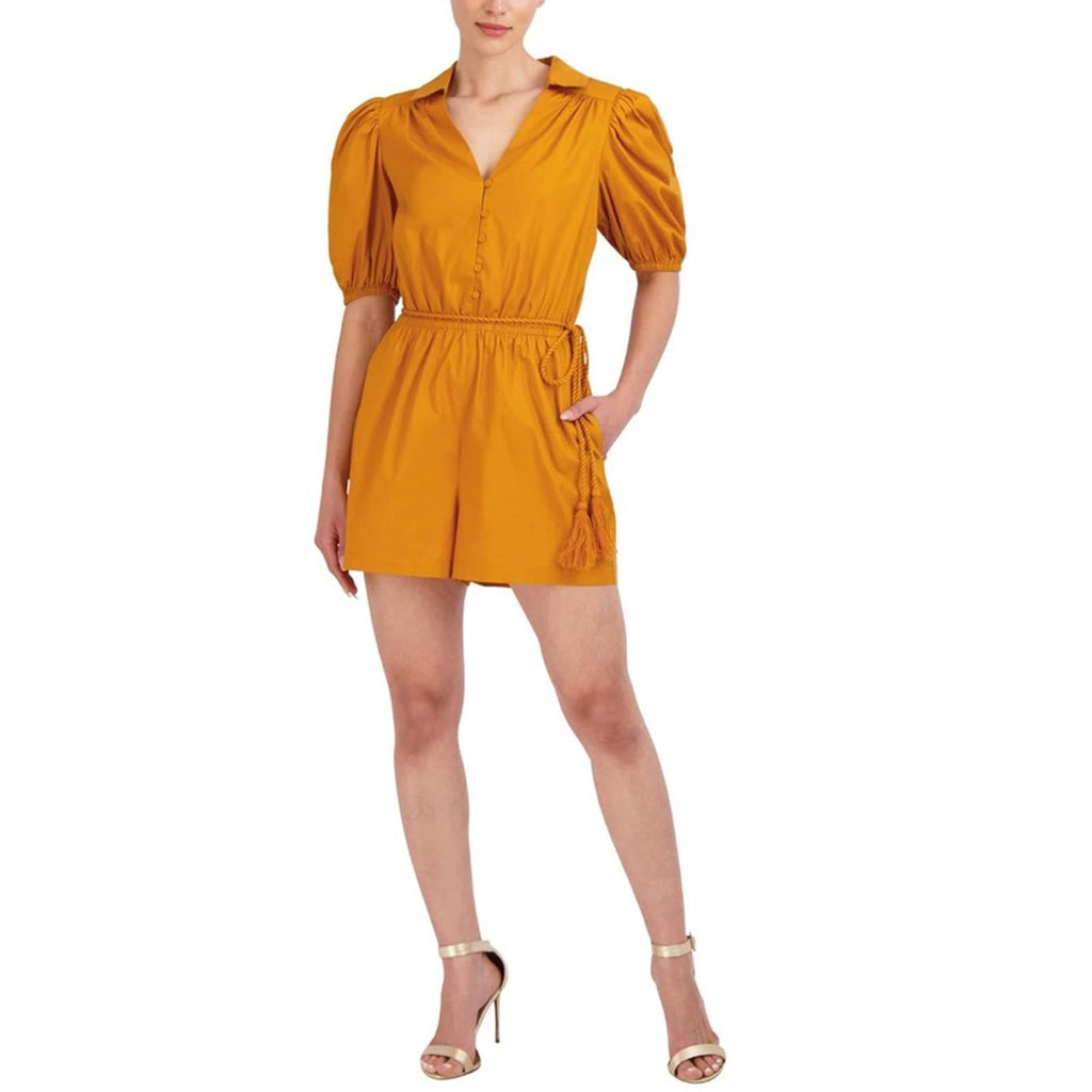 BCBG Maxazria Tassel Tie Romper in Golden Oak, Size XL New w/Tag Retail $238