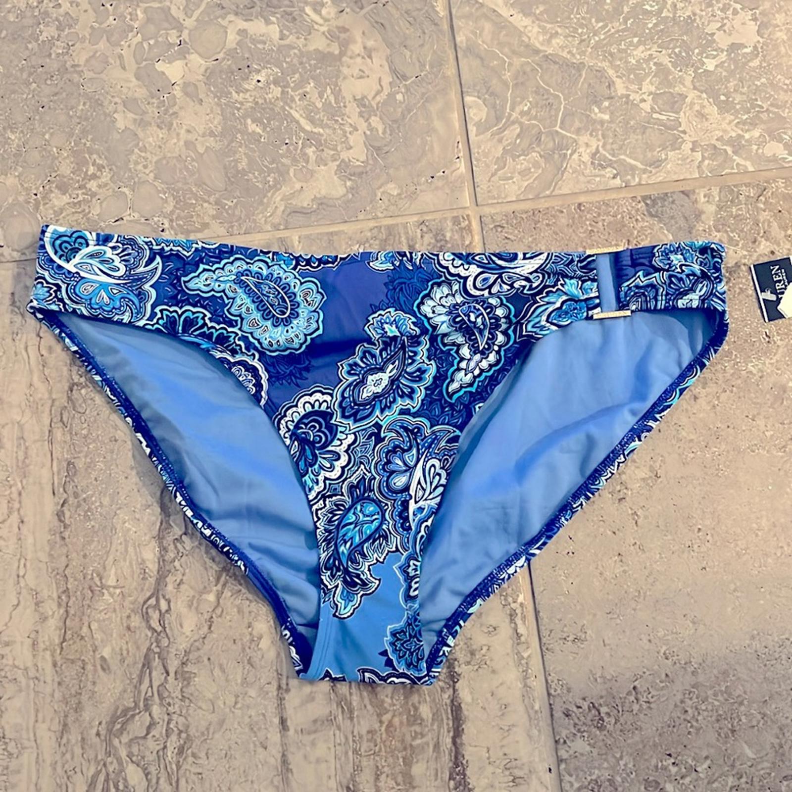 NWT Lauren Ralph Lauren Swim Blue Bandana Paisley Ring Hipster Bikini Bottom, 16