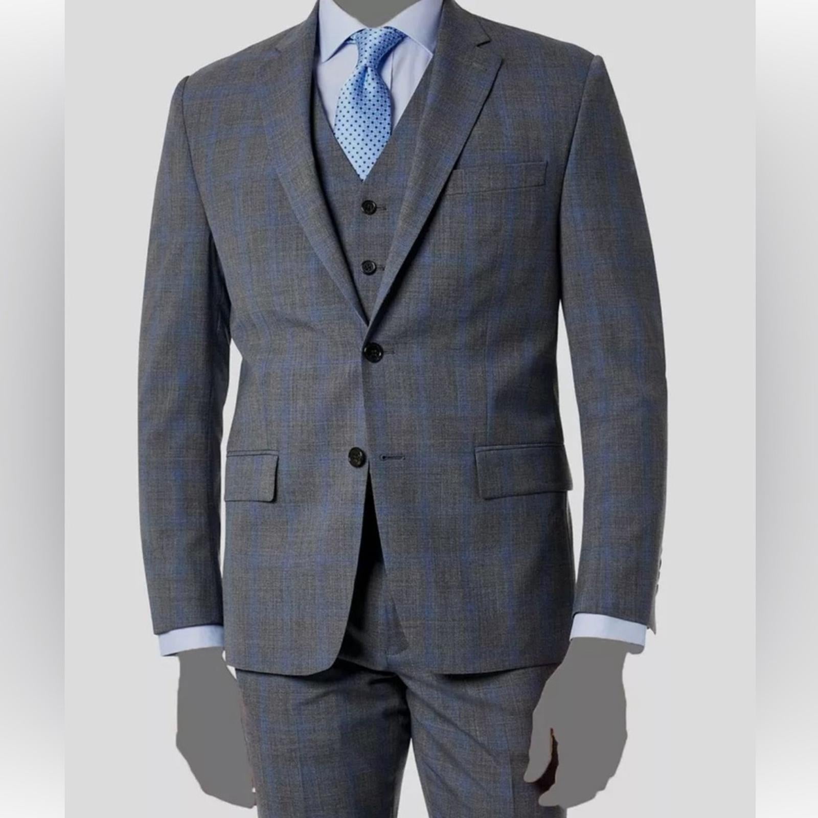 $450 Lauren Ralph Lauren Gray Blue Plaid Classic-Fit Blazer, UltraFlex Size 44S