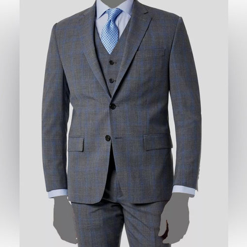 $450 Lauren Ralph Lauren Gray Blue Plaid Classic-Fit Blazer, UltraFlex Size 44S
