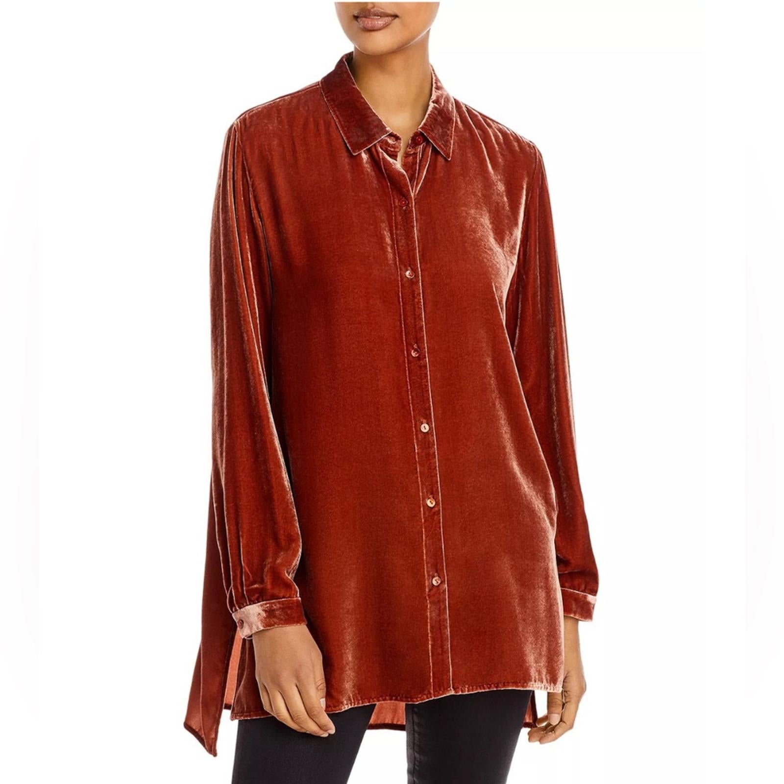 NWT Eileen Fisher Classic Collar Velvet Shirt, Size XL New w/Tag Retail $