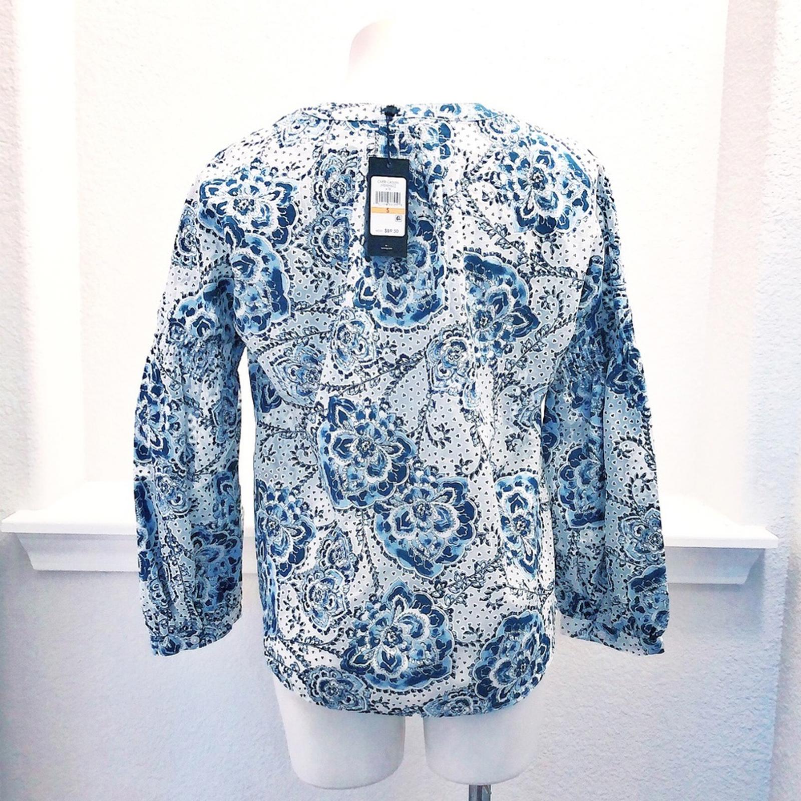 NWT Tommy Hilfiger Printed Blouson-Sleeve Blouse in Blue White Size S New w/Tag