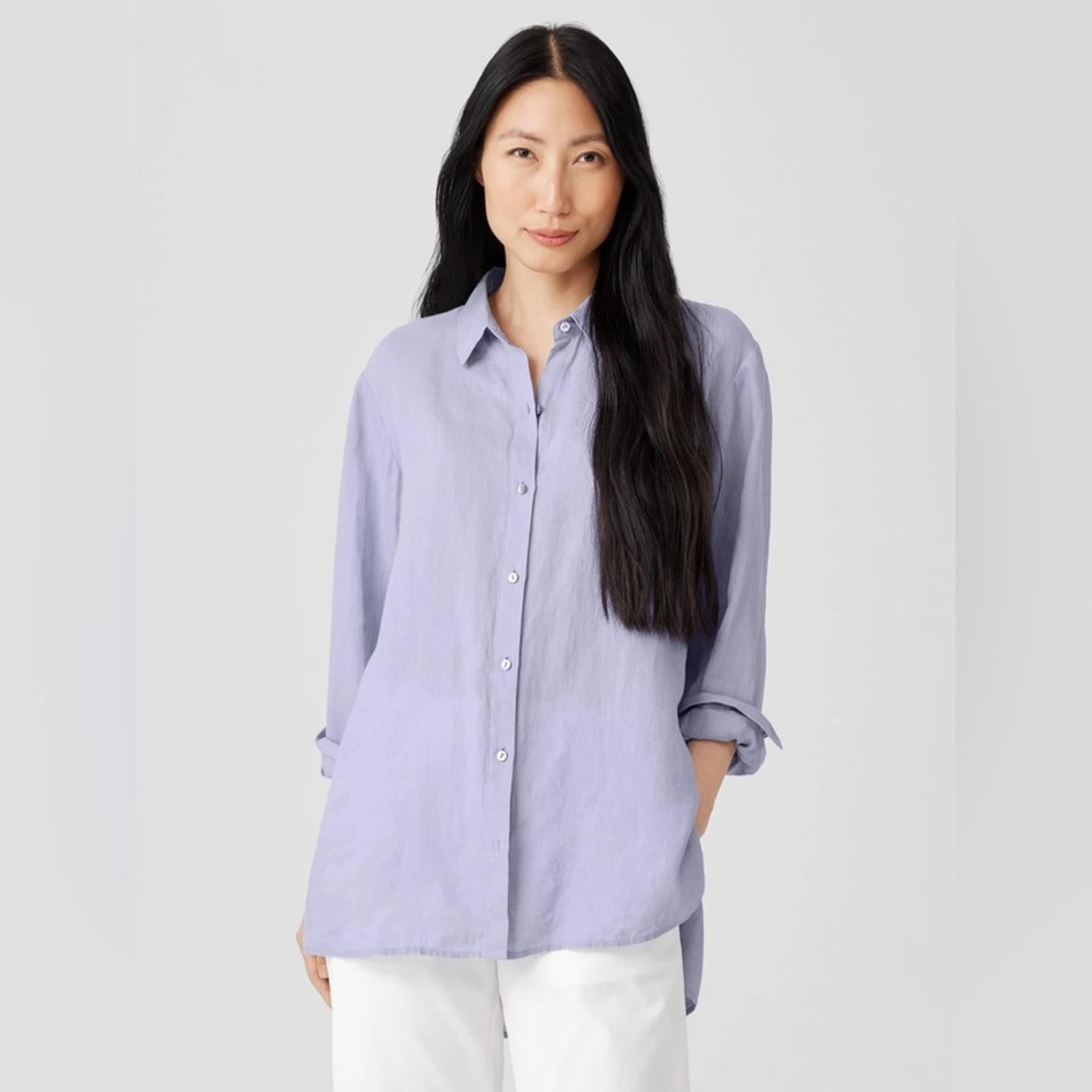 Eileen Fisher Handkerchief Linen Classic Collar Shirt, Size L New w/Tag SOLD OUT