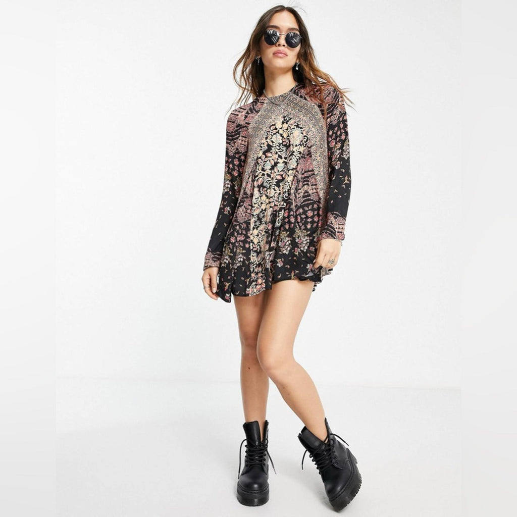 NEW Free People Stevie Printed Tunic-Black, Size XS New w/Tag Retail $128