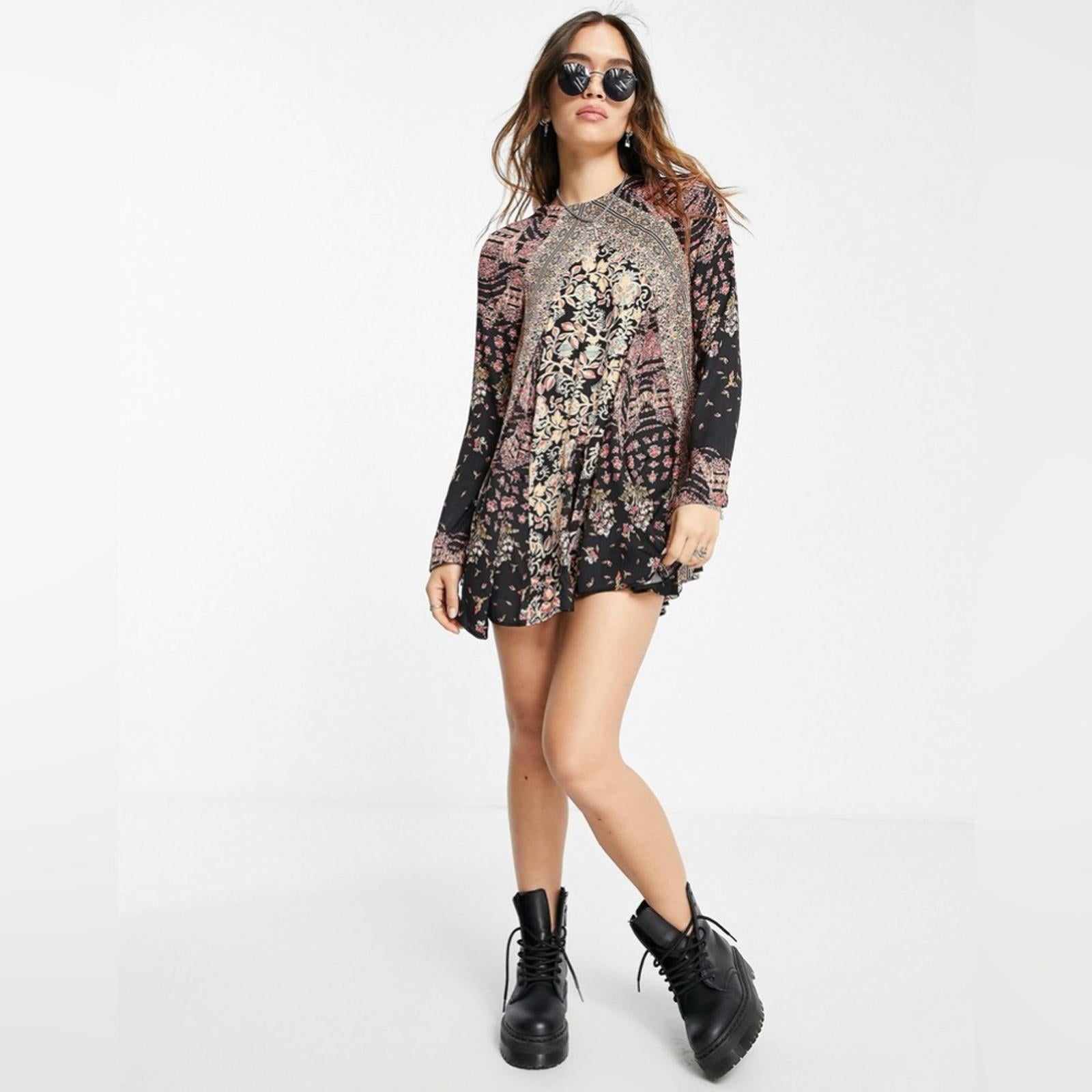NEW Free People Stevie Printed Tunic-Black, Size XS New w/Tag Retail $128