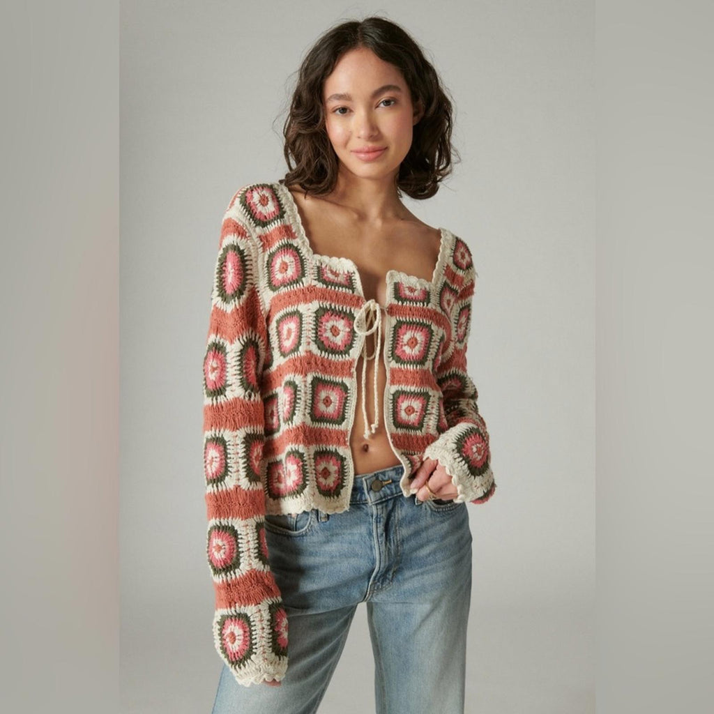 Lucky Brand Geo Crochet Cardigan, NWT, Size L