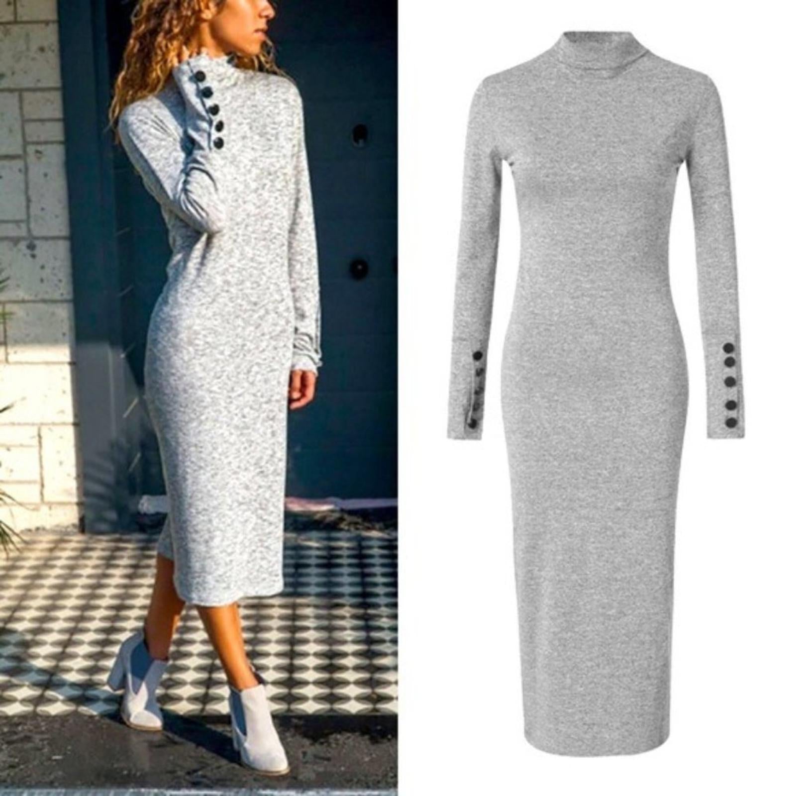 J.Jill Sweater Dress Turtleneck Long Sleeve Heather Grey Size M New w/Tag