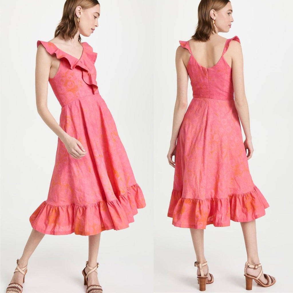 Sika V-Neck Cybil Tiered Fit & Flare Dress, Pink Size 6 Retail $295 EXCELLENT!
