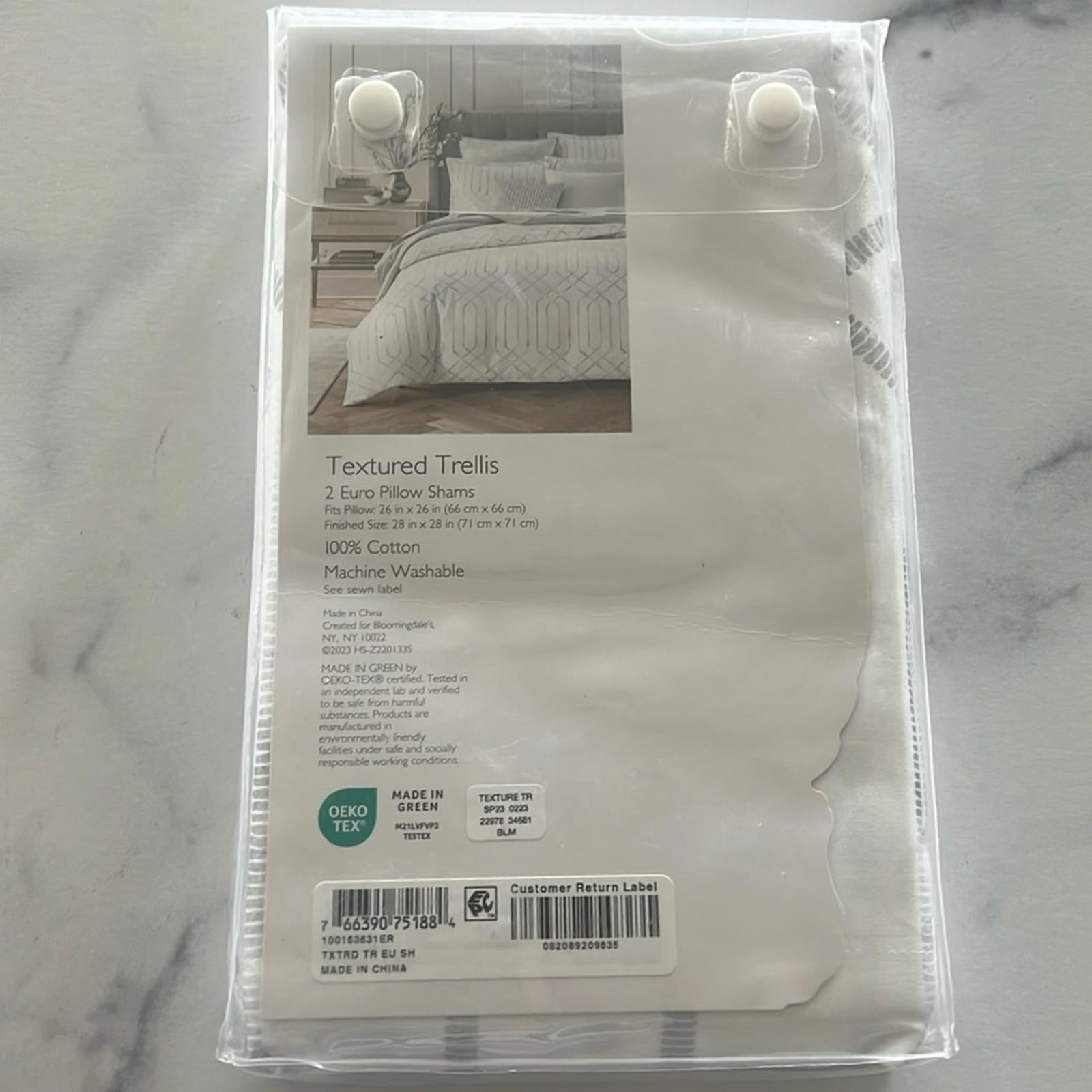 2 SKY Textured Trellis Euro Sham (1 Pair) in White/Grey, NEW