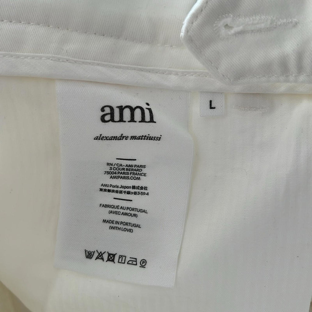 AMI Alexandre Mattiussi Straight-Fit Trousers Pants in Off-White, Size L, NEW