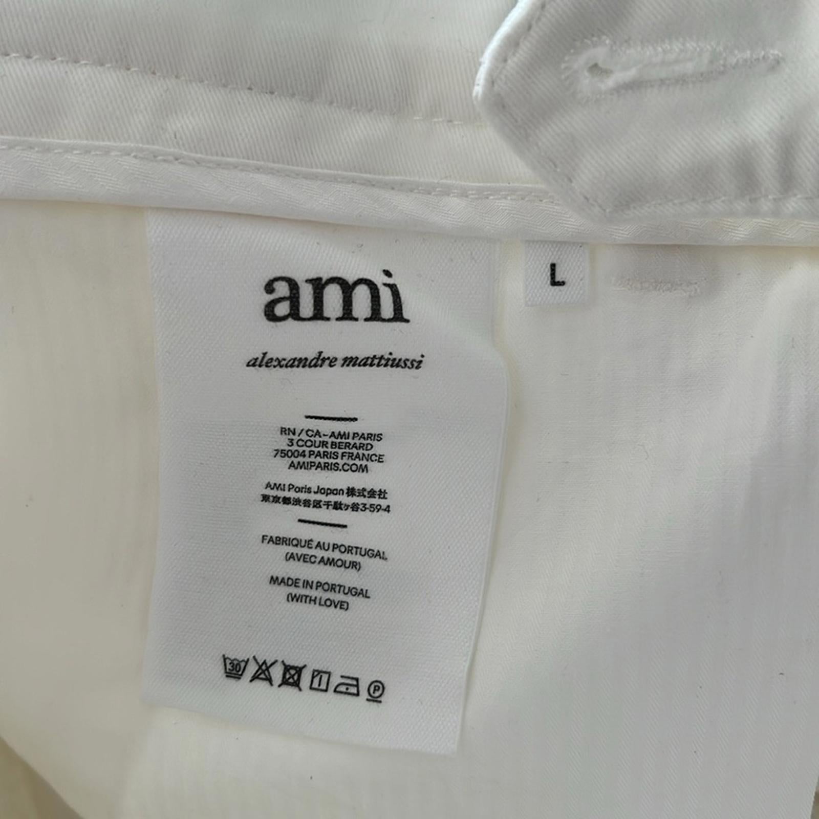 AMI Alexandre Mattiussi Straight-Fit Trousers Pants in Off-White, Size L, NEW