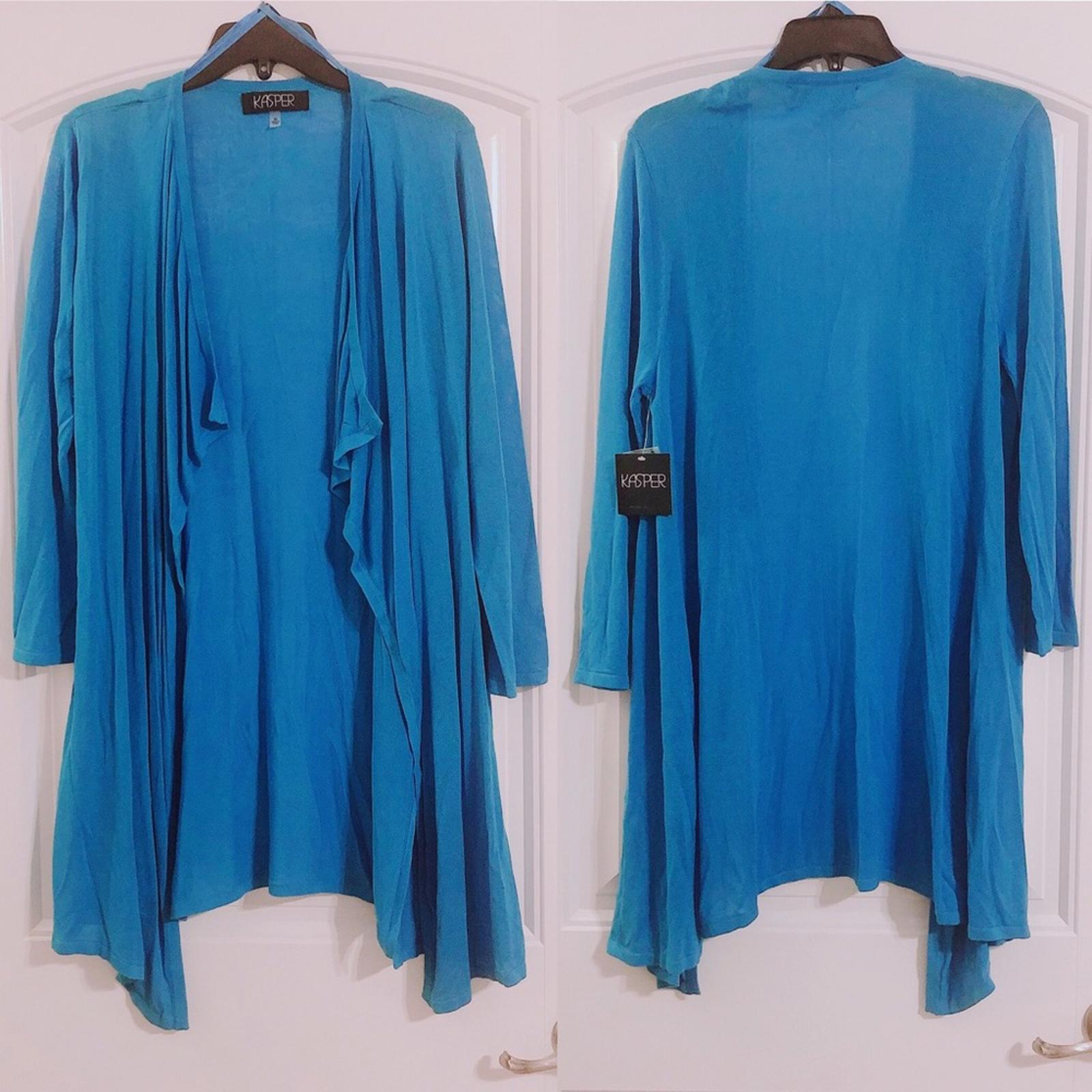 Kasper Open Front 3/4 Sleeve Cardigan in Ocean Blue, Size M New with Tag