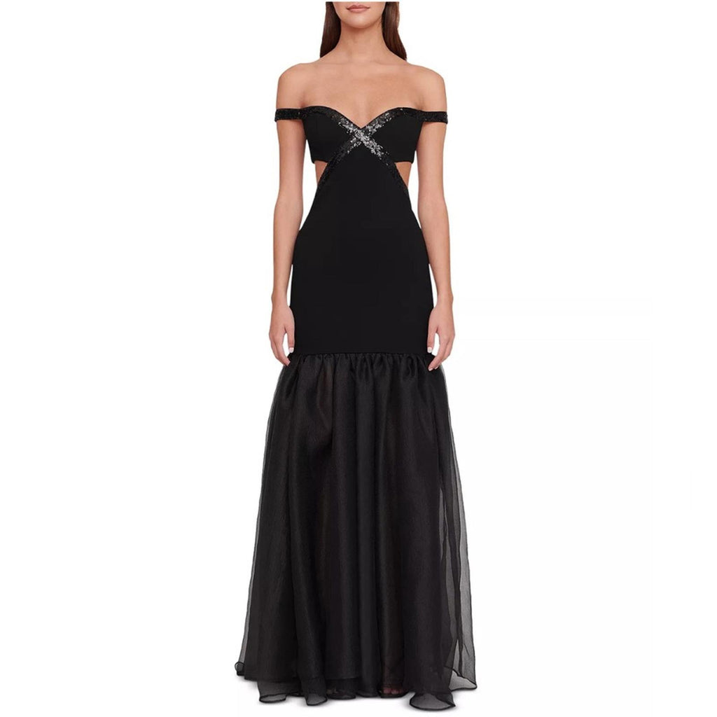 STAUD Emmaline Off-the-Shoulder Cut-Out Dress in Black, NWT, Size S