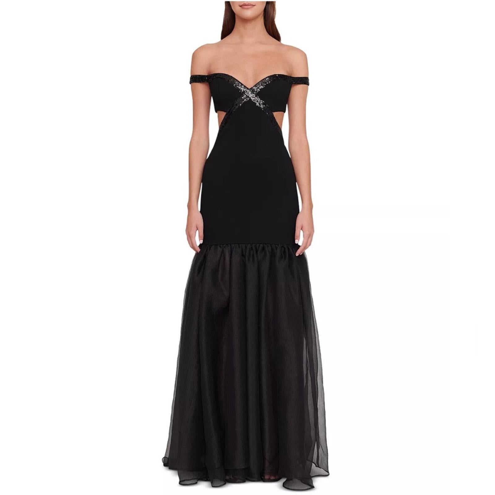 STAUD Emmaline Off-the-Shoulder Cut-Out Dress in Black, NWT, Size S