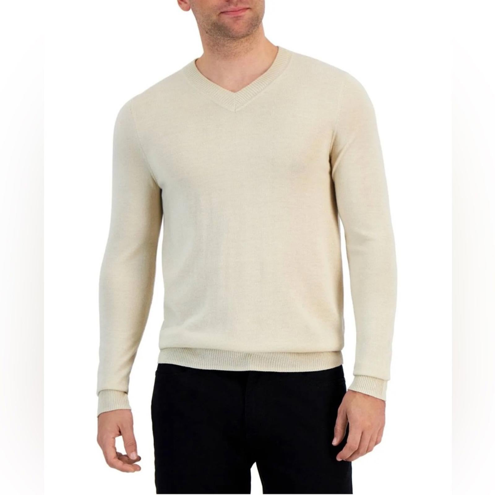 Alfani Long Sleeve V-Neck Merino Sweater in Brown Rice, Size XL New w/Tag