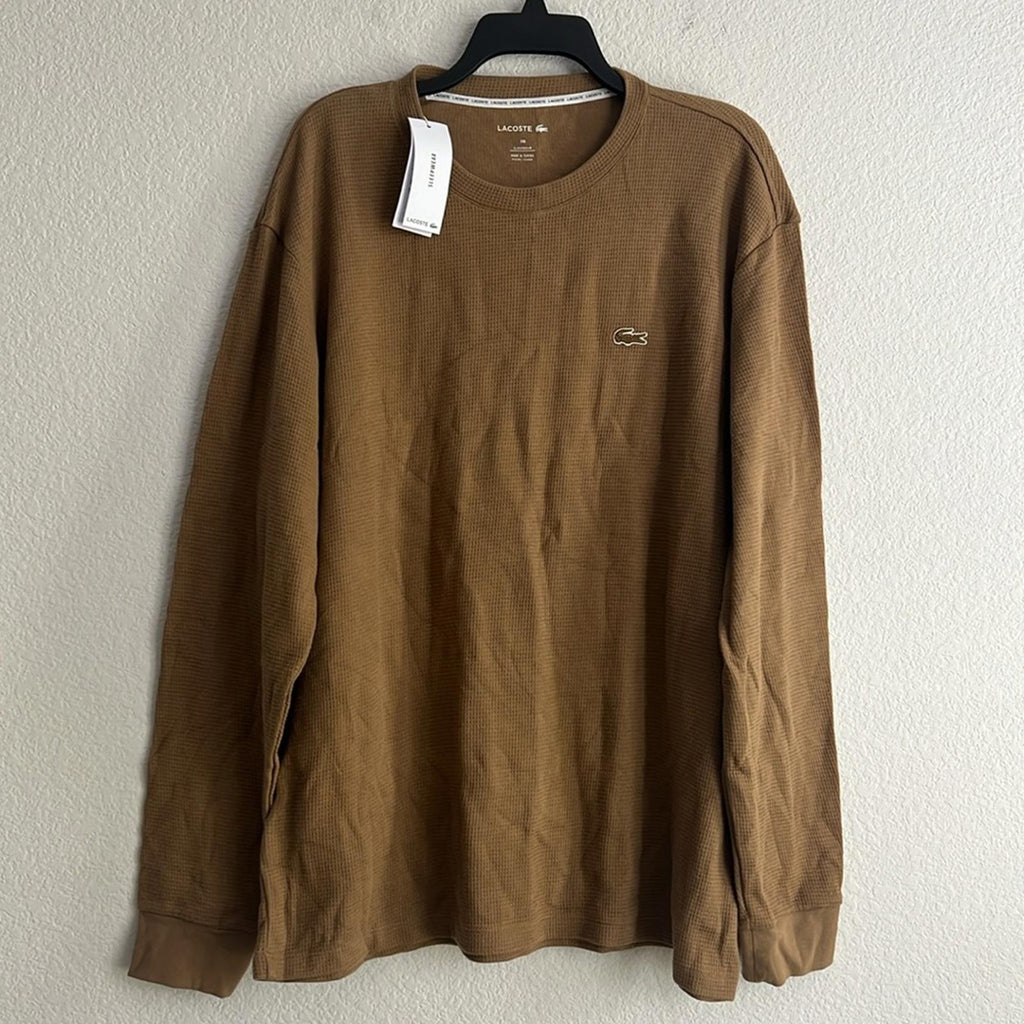 Lacoste Men's Waffle-Knit Thermal Sleep Shirt in Brown , NWT, Size XXL