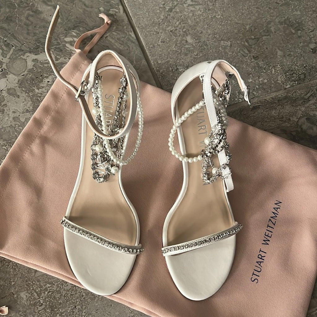 Stuart Weitzman Nudist High Heel Sandals in White, Size 7 NEW + DustBag $595