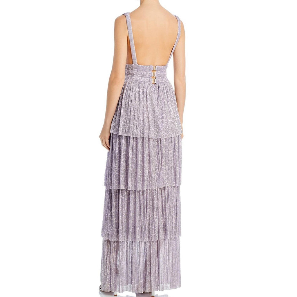 Sabina Musayev Alpha Pleated Knit Layered Maxi Dress, Lilac/Purple Size XL NEW
