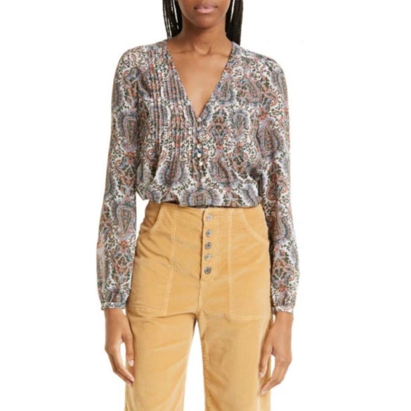 Veronica Beard Lowell Paisley Top, Off-White Multi, Size 00 New w/Tag $398