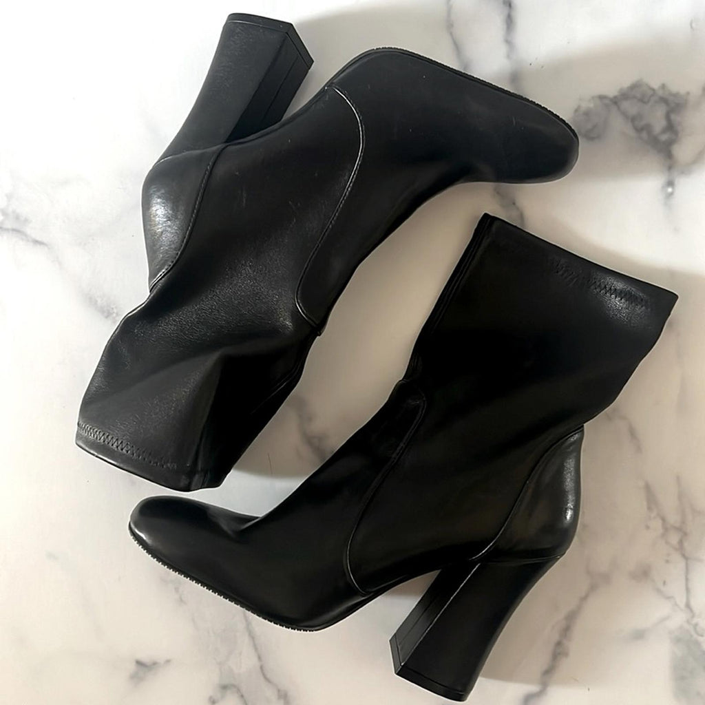 Stuart Weitzman Curveblock High Heel Booties in Black, Size 8 New $650 SOLD OUT!