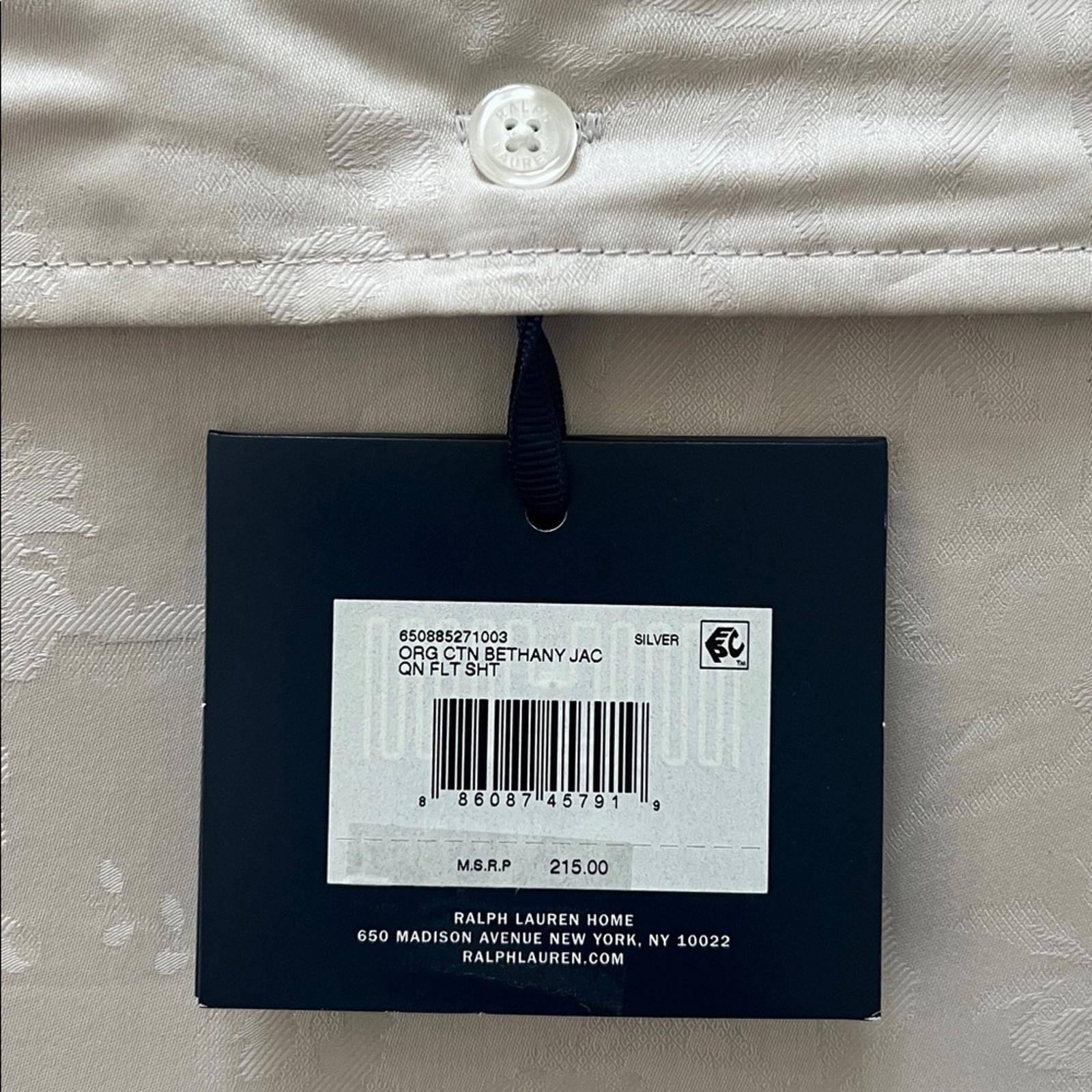 Ralph Lauren Home Organic Cotton Bethany Jacquard Silver Queen Flat Sheet, NWT