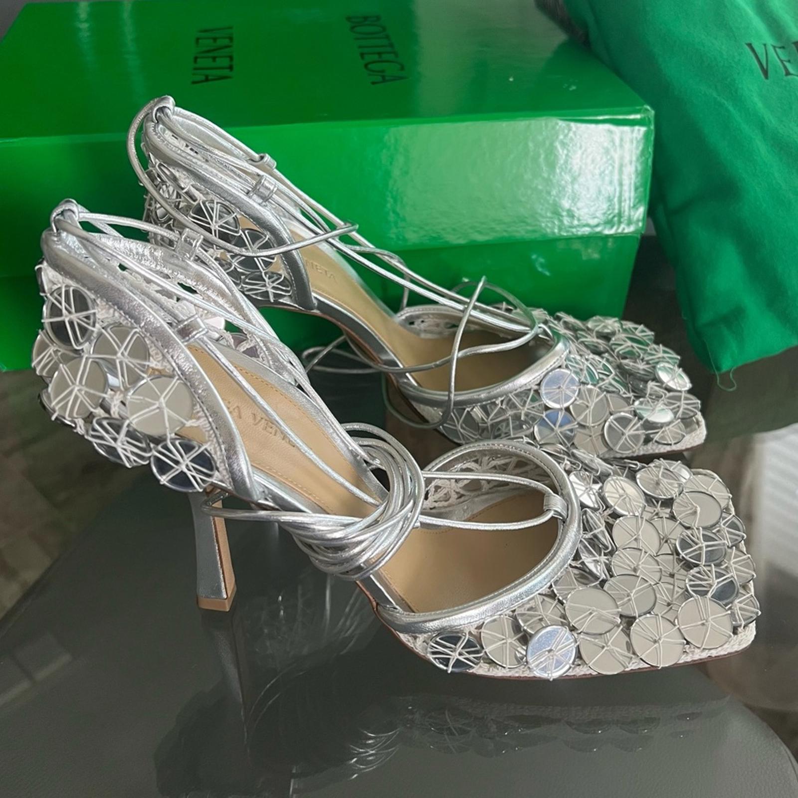 Bottega Veneta Embellished Metallic Wrap Pumps, Size 39.5 NEW +Padded Dust Bags