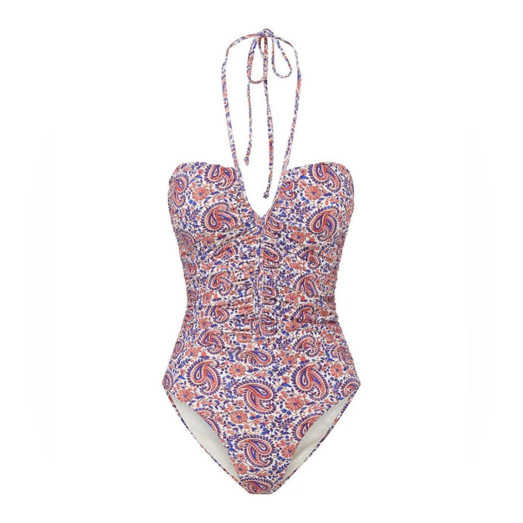Veronica Beard Hazina Halter Swimsuit in Watermelon/Blue Size L New w/Tag $328