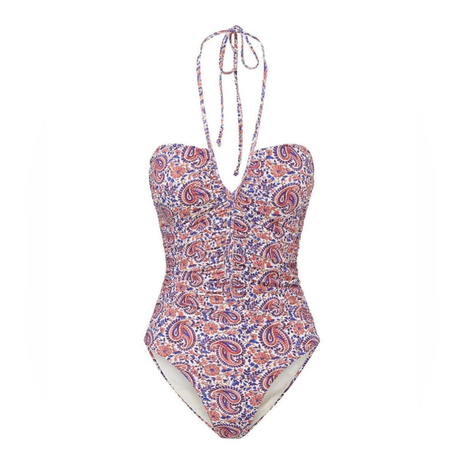 Veronica Beard Hazina Halter Swimsuit in Watermelon/Blue Size L New w/Tag $328