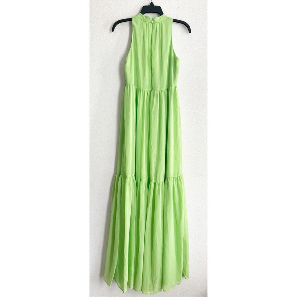 Aidan Mattox Mock Neck Halter Tired Maxi Dress in Lime Green, NWT, Size 2