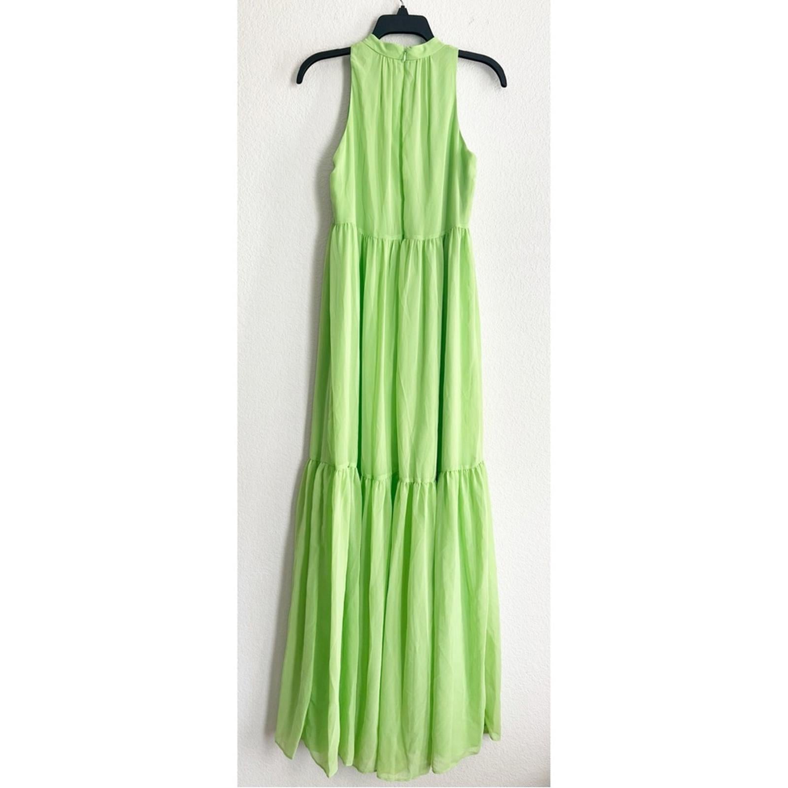 Aidan Mattox Mock Neck Halter Tired Maxi Dress in Lime Green, NWT, Size 2