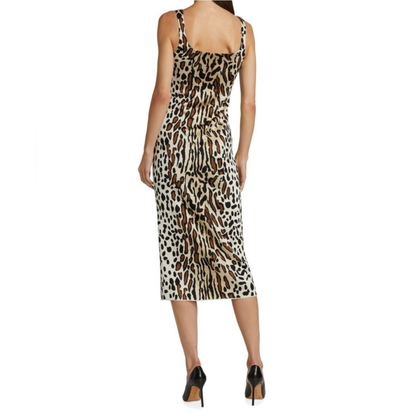 St. John Margay Animal Print Midi Dress in Brown Multi, Size 2 NEW w/Tag $1,295