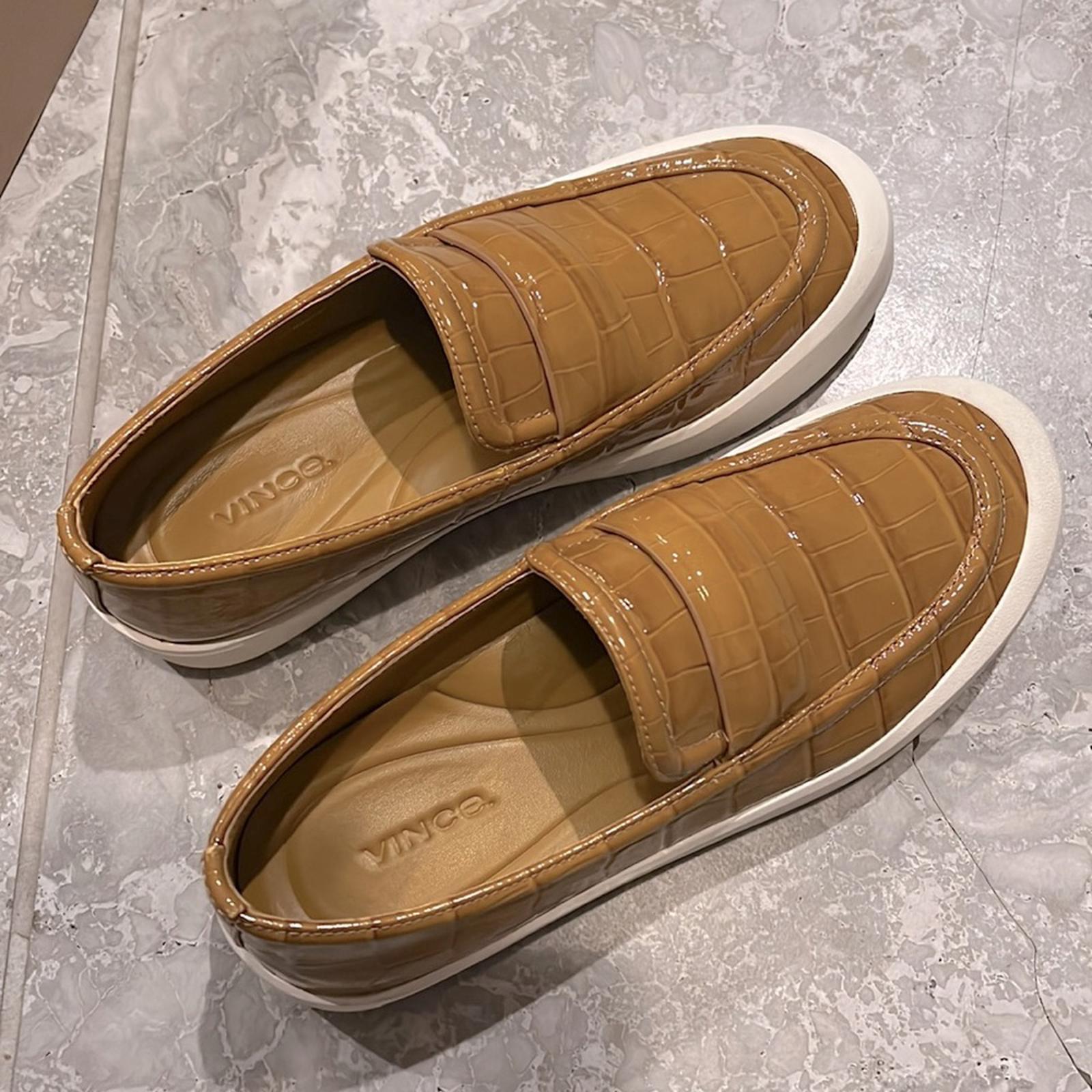 VINCE Ghita Loafer Croc Embossed Sneakers, Dark Gold Size US 7M in Box $250