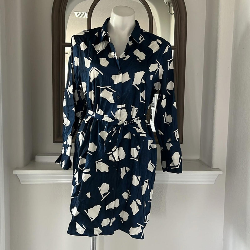 NIC+ZOE Collared Mosaic Blues Mini Dress in Indigo Multi Size L New w/Tag $218