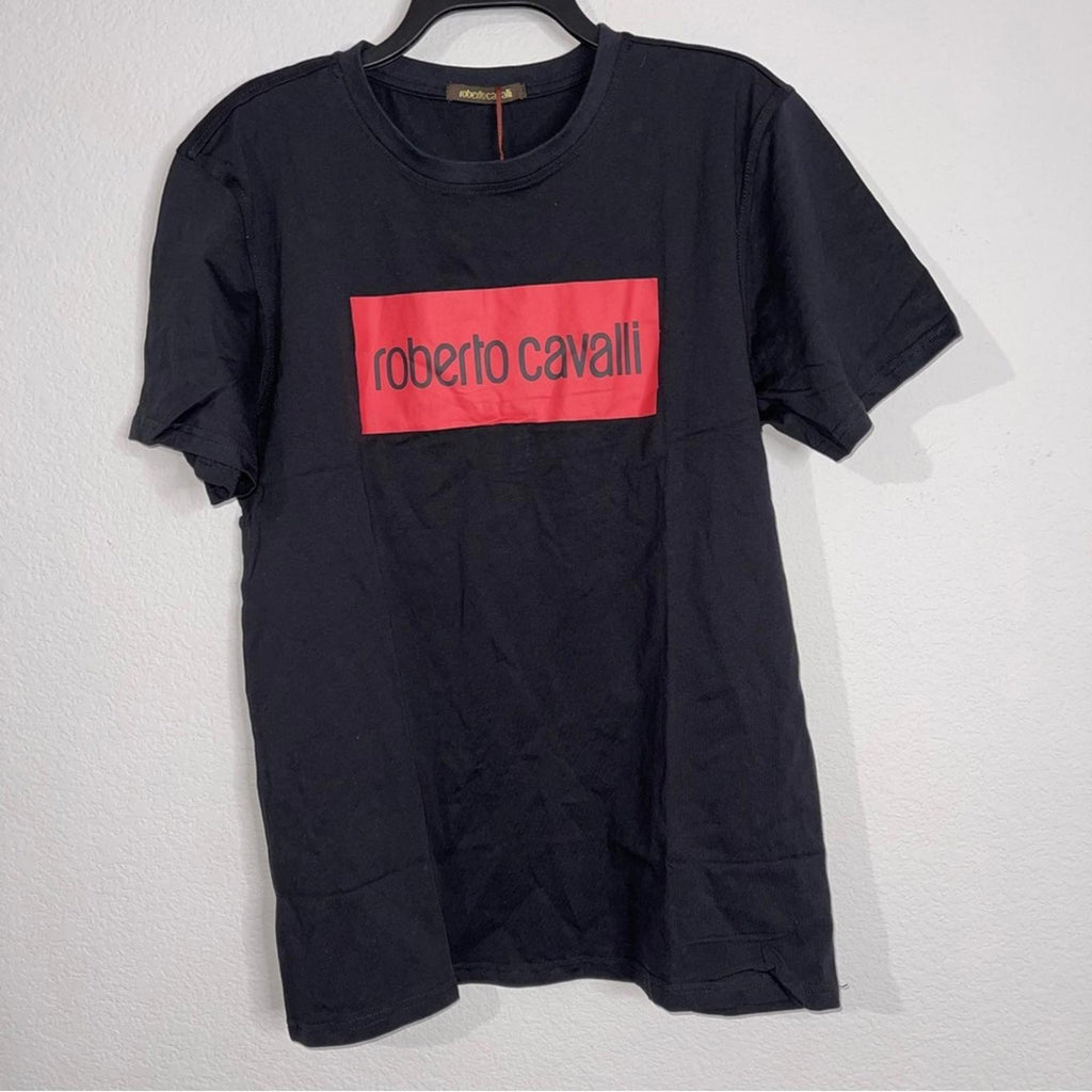 Roberto Cavali Graphic Logo Print T-Shirt in Black, Size XXL NEW w/Tag