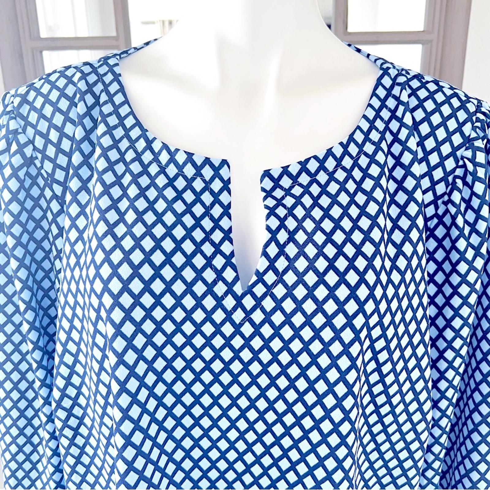 Talbots Smocked Cuff Blouse Trellis Print in Blue, Plus Size 3X NEW w/o Tag