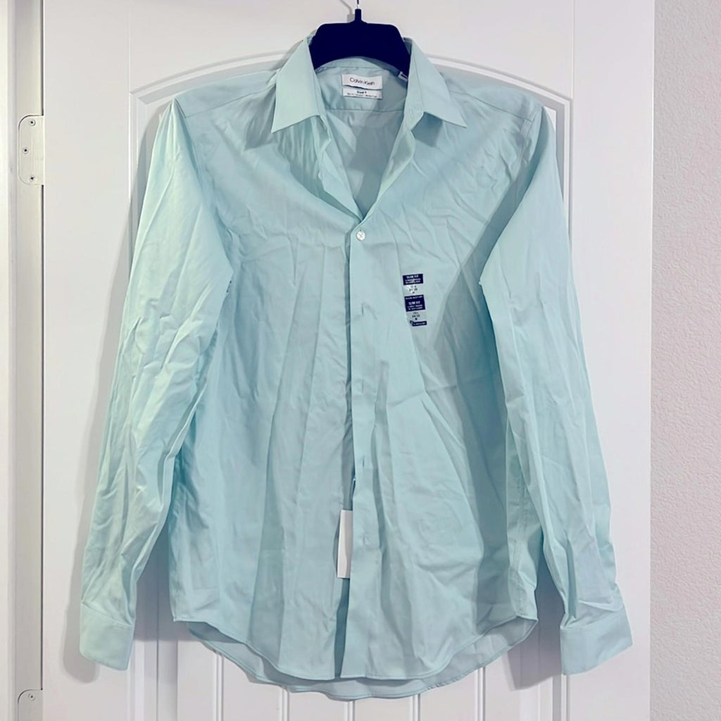 Calvin Klein Steel Slim-Fit Stain Shield Dress Shirt Green 15.5 (34/35) NEW