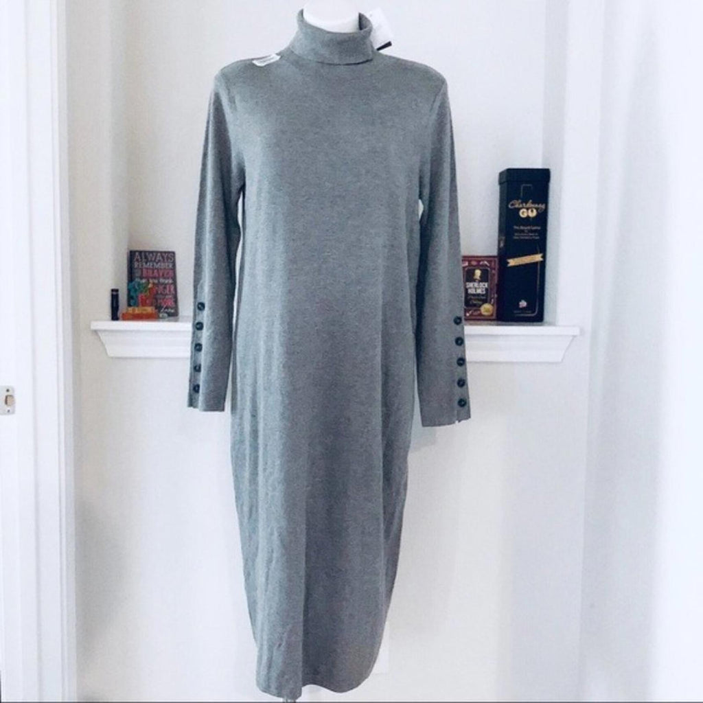 J.Jill Sweater Dress Turtleneck Long Sleeve Heather Grey Size M New w/Tag