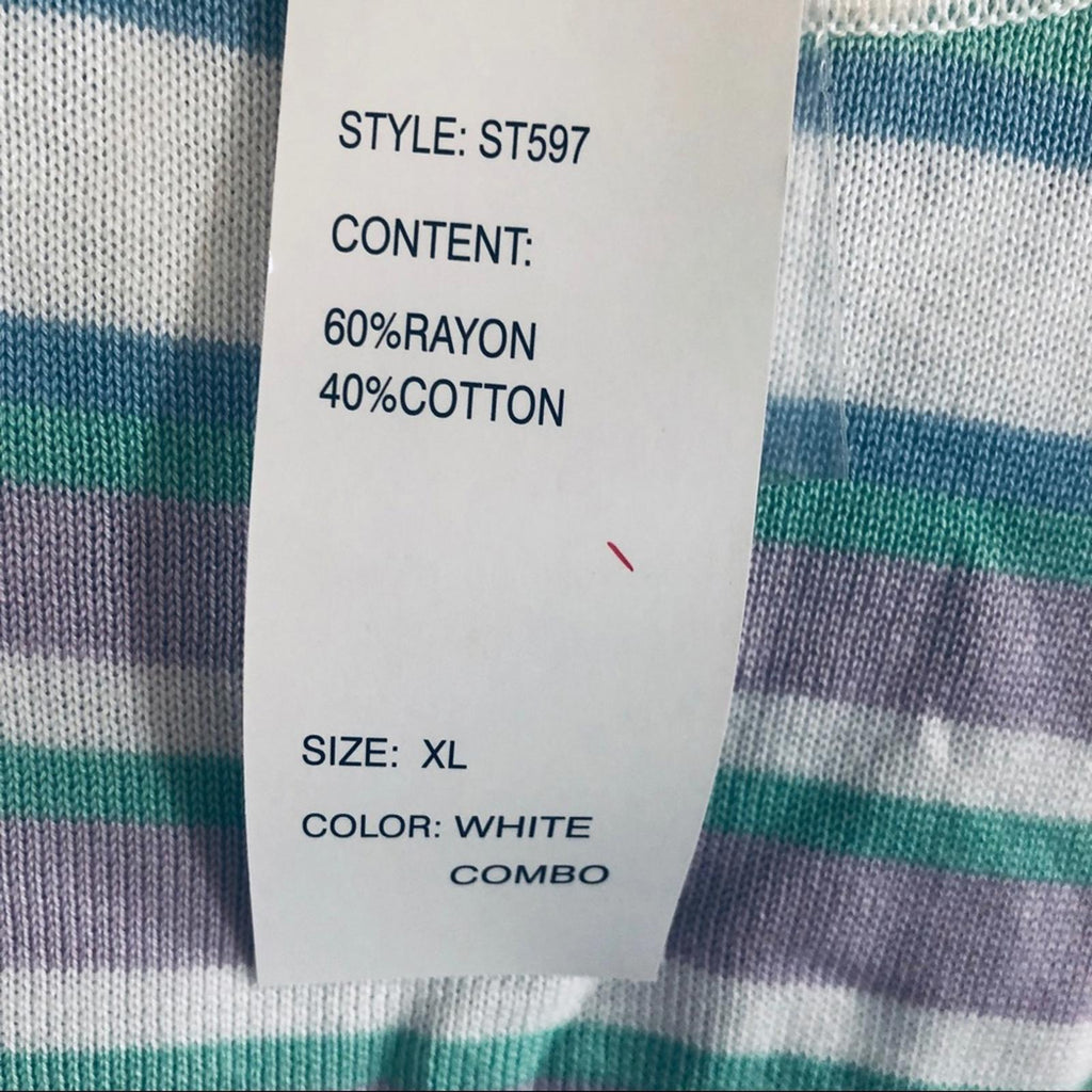 Design365 Striped Crewneck Sweater in White Combo, Size L New w/Tag