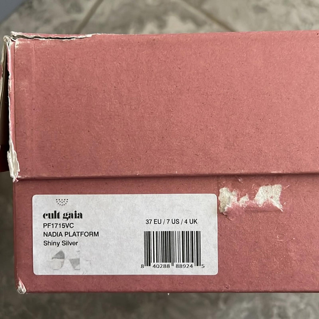 Cult Gaia Nadia Platform Sandals in Shiny Silver, NWT, Size EU 37