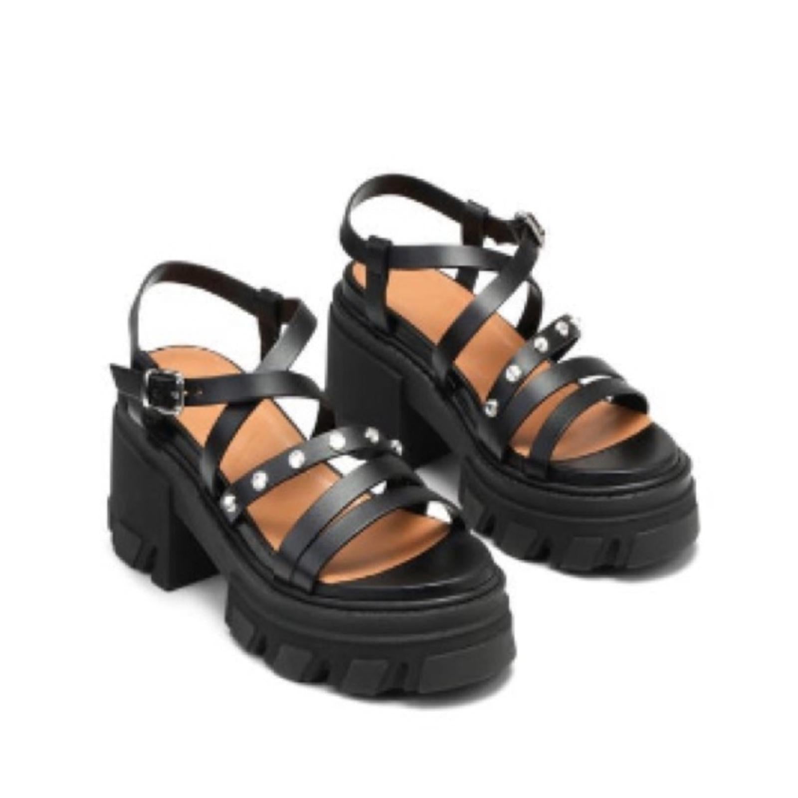 GANNI Women's Cleated Strappy Block Heel Sandals, Size 41 New in Box + Dust Bag