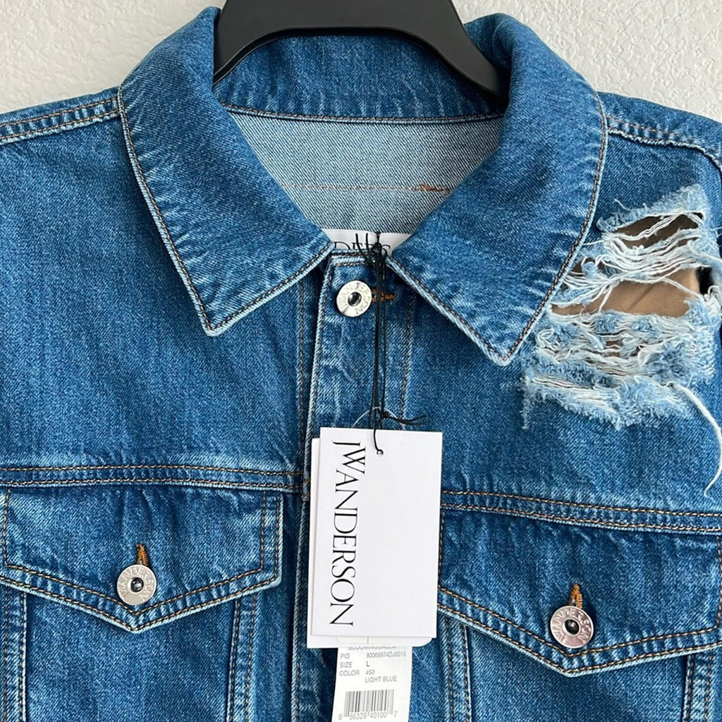 J.W. Anderson Distressed Denim Jacket in Light Blue, Size L New w/Tag 1,050