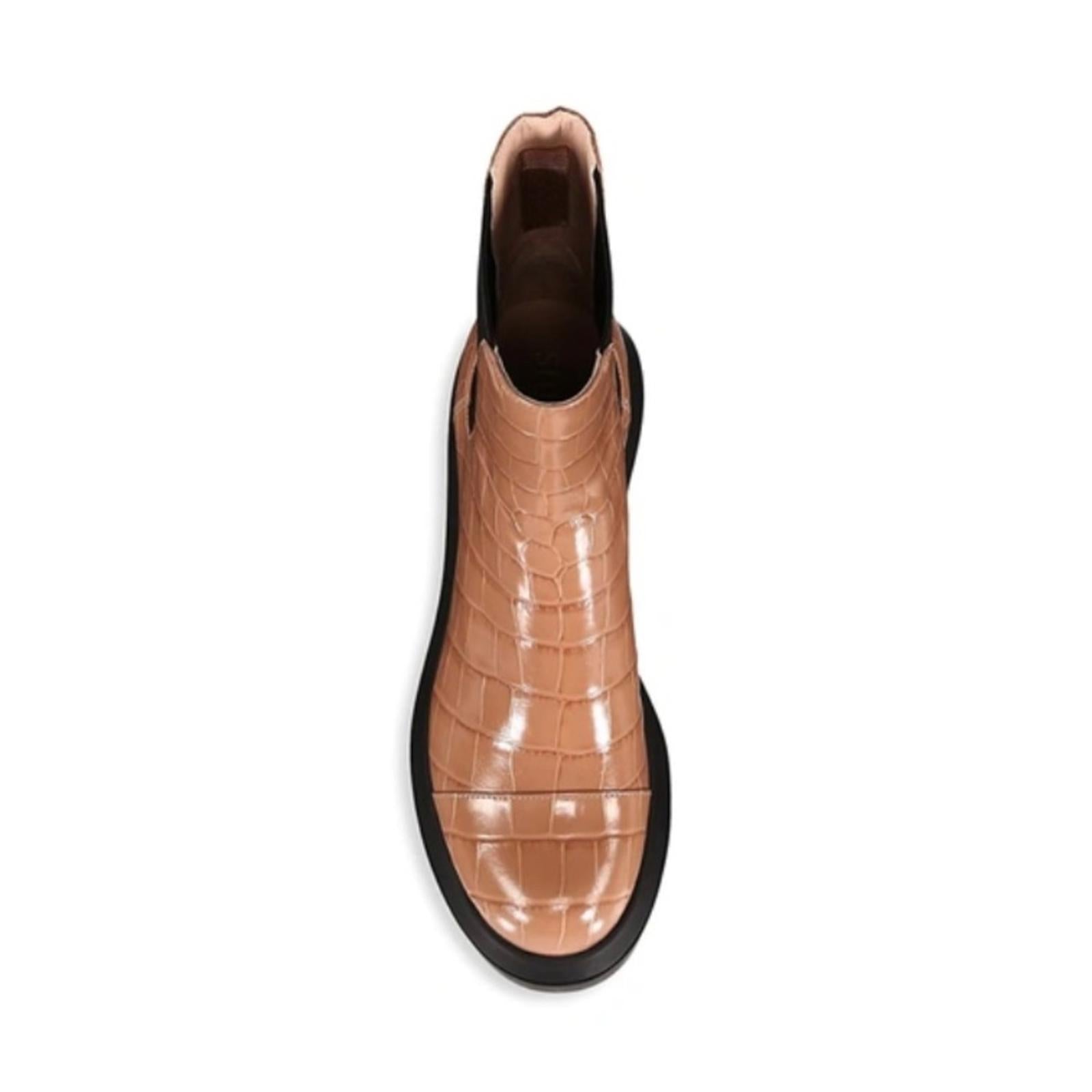 Stuart Weitzman Norah Chelsea Boots Tan Croc Leather Size 11C New +DustBag $595